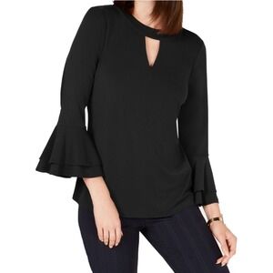 Charter Club Keyhole Blouse Bell Sleeve Top Elegant Black Small‎ NWT